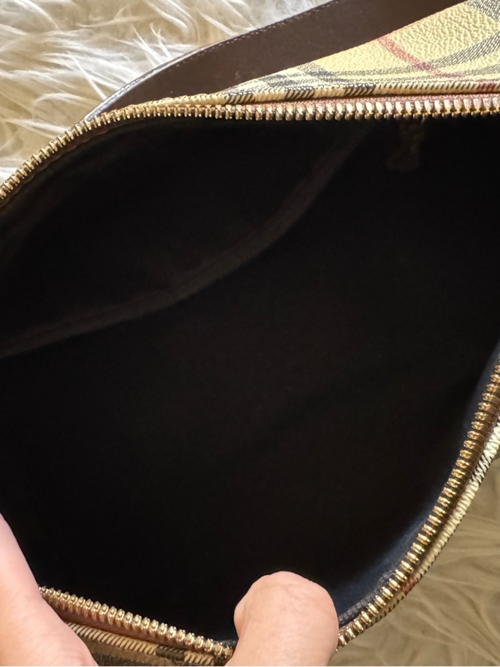 Classic Plaid Barrel Shoulder Bag in Beige and Brown - Picture 7 of 10